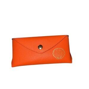 Archive Oceans Shell Glasses Case Orange Pebbled Leather  Envelope Pouch‎
